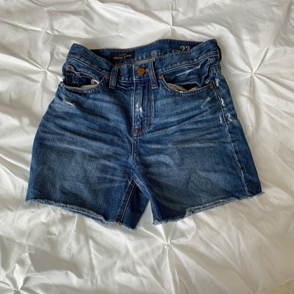 J. Crew Raw Hem Broken-In Indigo Denim Shorts Style C4242 Color - Blue